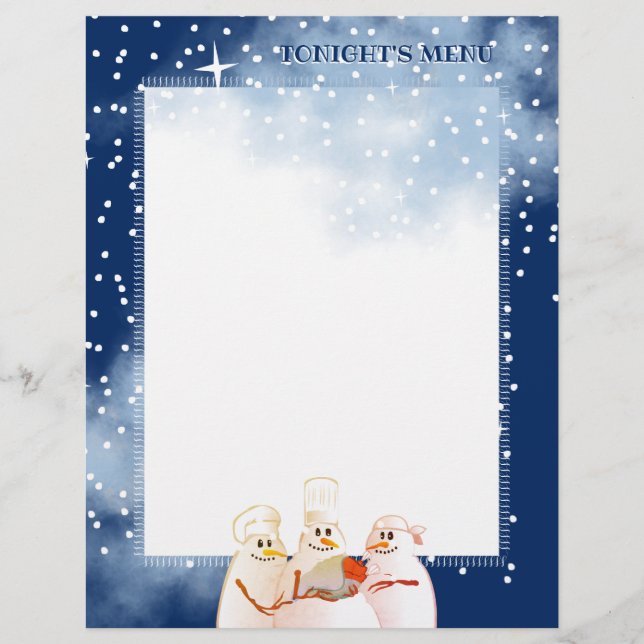 Snowman chefs Christmas holiday menu letterhead (Front)