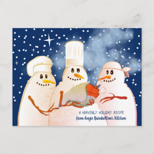 Snowman chefs cooking baking holiday recipe card