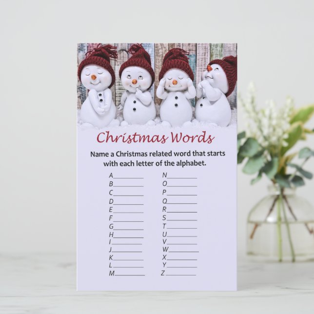 Snowman christmas alphabet words game (Standing Front)