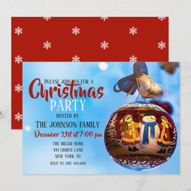 Snowman Christmas Ball       Invitation (Front/Back)