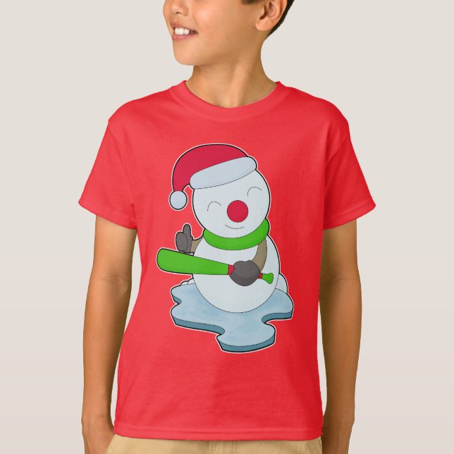 Snowman Christmas Baseball T-Shirt (Front)