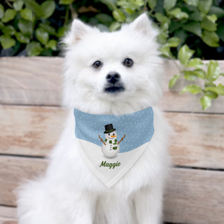 Snowman Christmas Blue With Custom Name Pet Bandana Collar