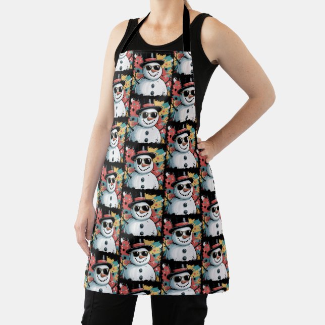 Snowman Christmas Brushstroke Splatter Cool Winter Apron (Insitu)