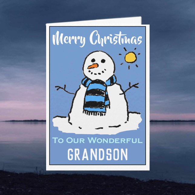 Snowman Christmas Card. Happy Christmas Grandson Holiday Card (Creator Uploaded)