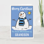 Snowman Christmas Card. Happy Christmas Grandson Holiday Card<br><div class="desc">Happy Christmas Grandson. Fun snowman cartoon on a festive Christmas card. Christmas card for our wonderful Grandson.</div>