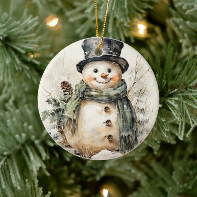 Snowman Christmas  Ceramic Ornament (Tree)