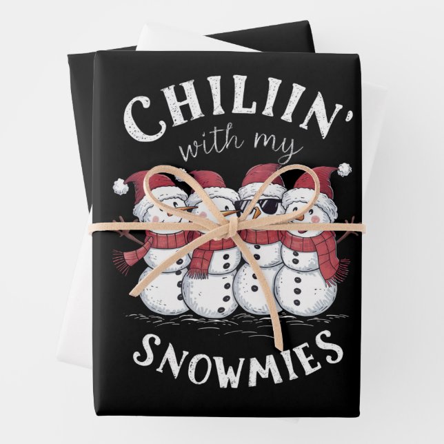 Snowman Christmas Chillin With My Snowmies Gift  Wrapping Paper Sheets (In situ)