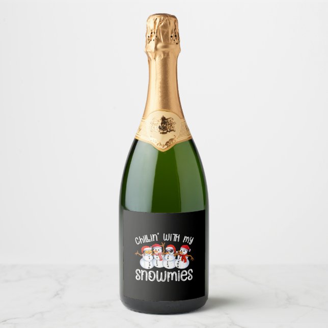 Snowman Christmas Chillin With My Snowmies Sparkling Wine Label (Front)