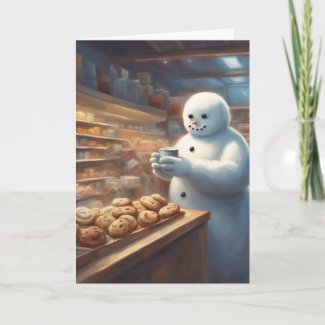 Snowman Christmas cookies and cocoa greeting