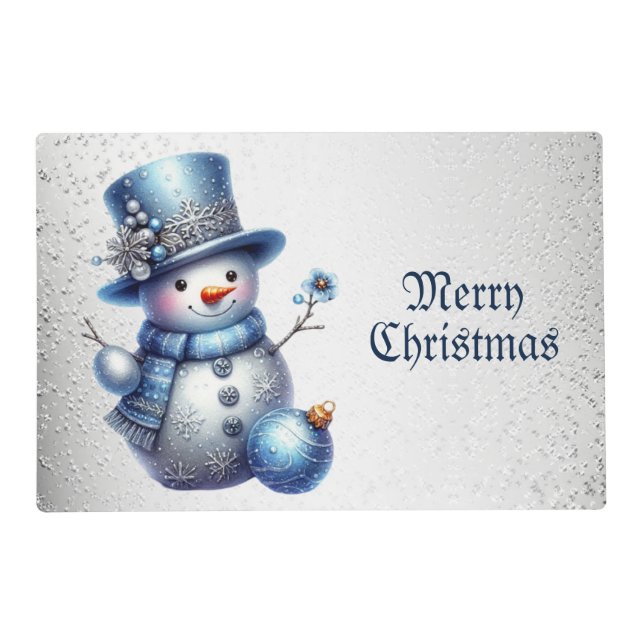 Snowman Christmas Elegant Winter Holidays Placemat (Front)