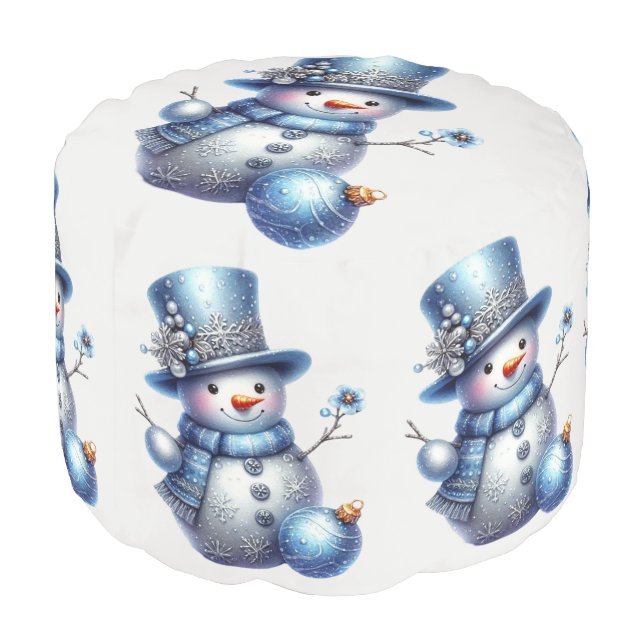 Snowman Christmas Elegant Winter Holidays Pouf (Angled Back)