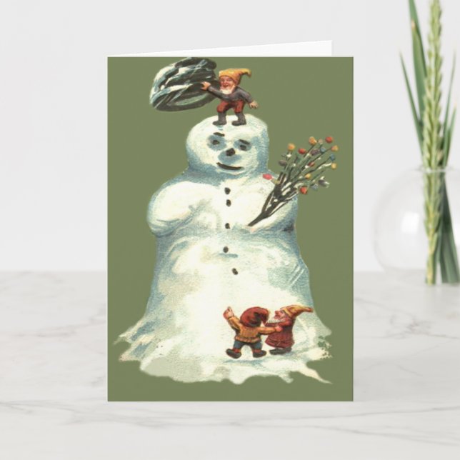 Snowman Christmas Elves Christmas Lights Holiday Card (Front)