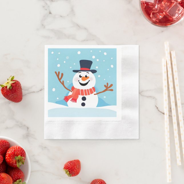 Snowman Christmas Holiday Party Paper Napkin (Insitu)