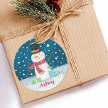 Snowman Christmas Holiday Personalized Sticker<br><div class="desc">Fun navy blue,  red and white snowman sticker. A fun finishing touch for your Christmas cards or presents. Personalize it for Christmas!</div>