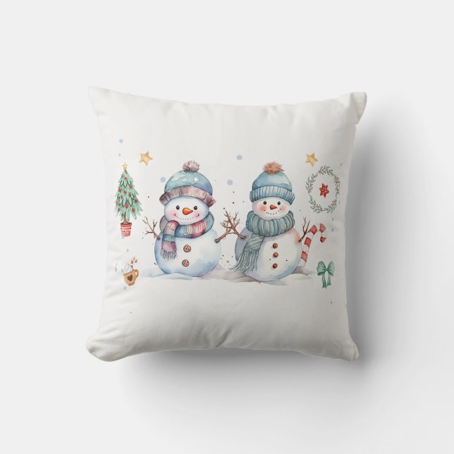 Snowman Christmas Holiday Throw Pillow (Front)
