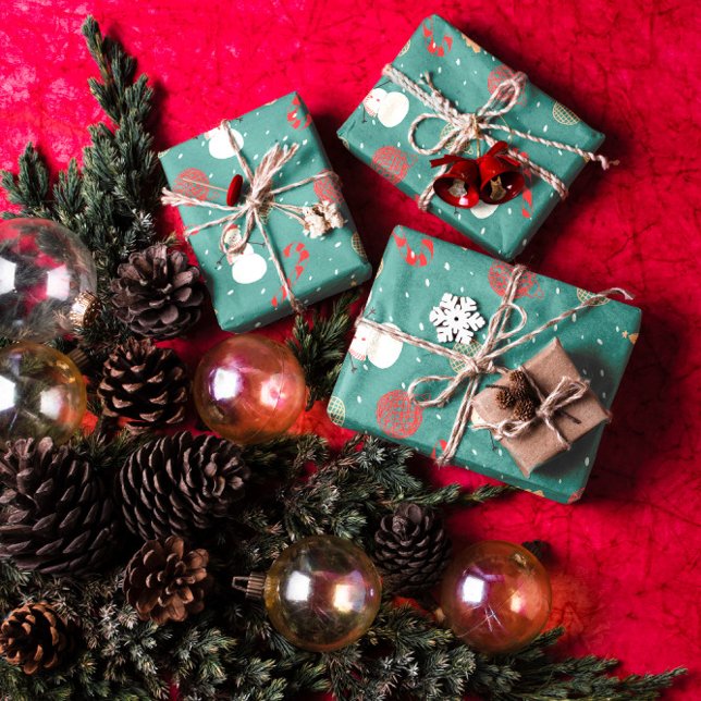 Snowman & Christmas Icons Pattern- Playful Holiday Wrapping Paper Sheets (Creator Uploaded)