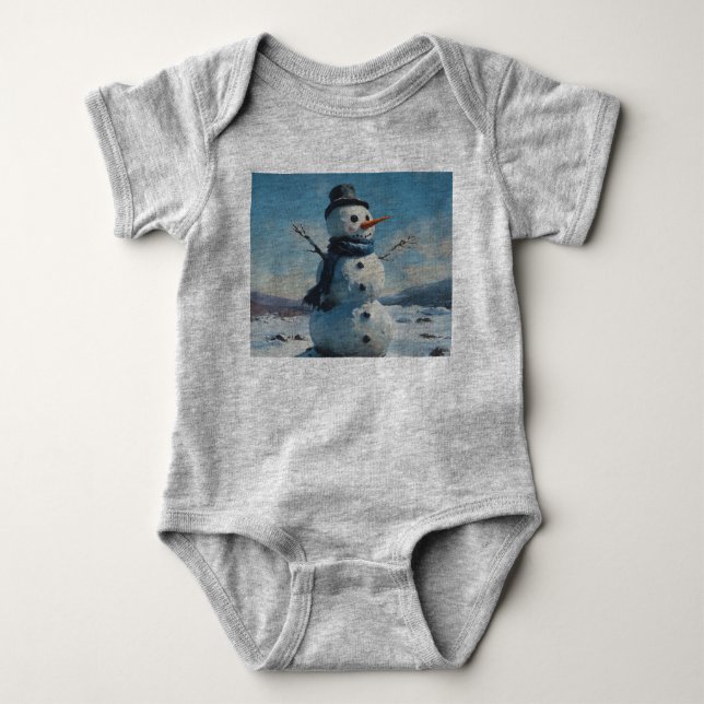 snowman Christmas kids one piece festive Baby Bodysuit (Front)