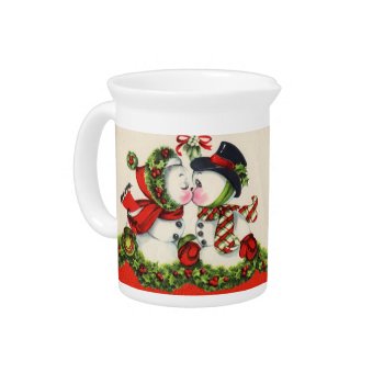 Snowman Christmas Kisses Drink Pitcher by xmasstore at Zazzle