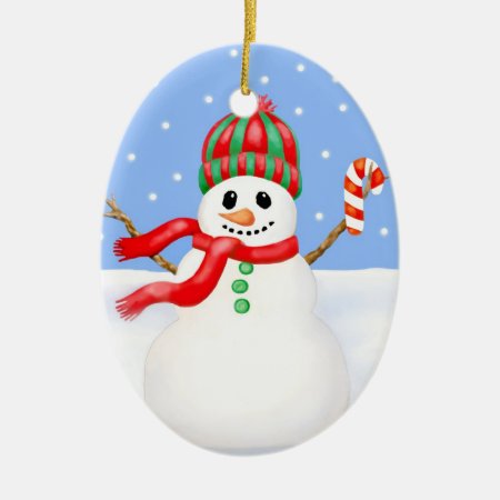 Snowman Christmas Ornament With Candy Cane