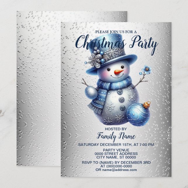 Snowman Christmas Party Elegant Winter Holidays Invitation (Front/Back)