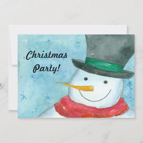 Snowman Christmas Party Invitation Watercolor Art