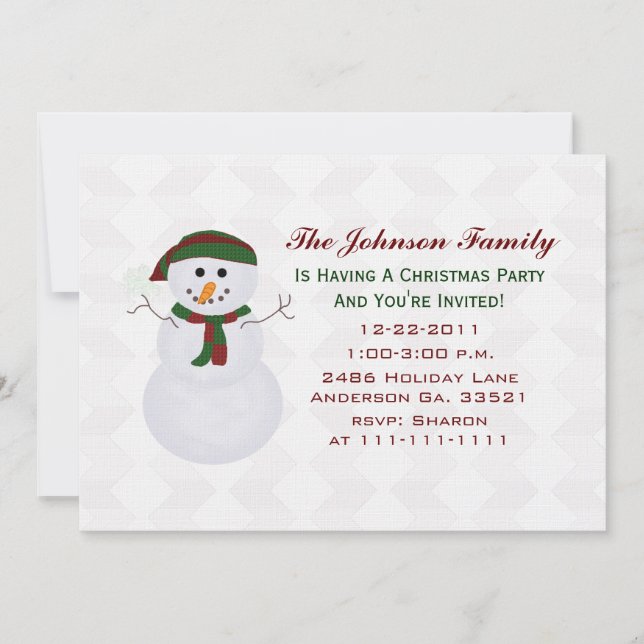 Snowman Christmas Party Invitations (Front)