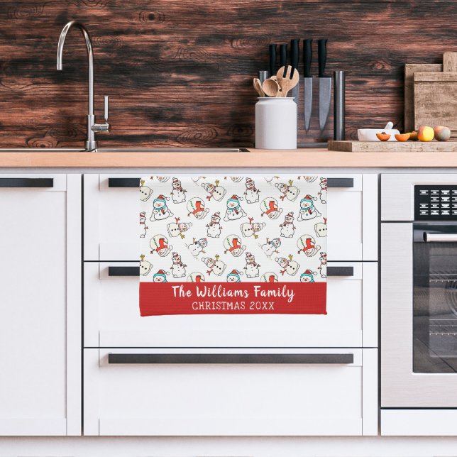 Snowman Christmas Pattern | Family Name 2026 Kitchen Towel (Kitchen)