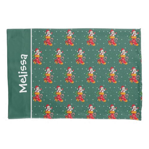 Snowman Christmas Pattern Red Green Custom Name Pillow Case