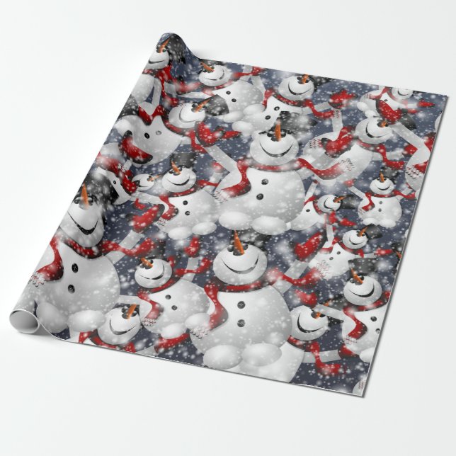 Snowman Christmas Pattern Wrapping Paper (Unrolled)