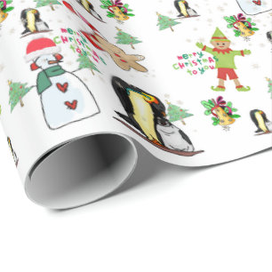 Snowman Christmas Penguin Wrapping Paper
