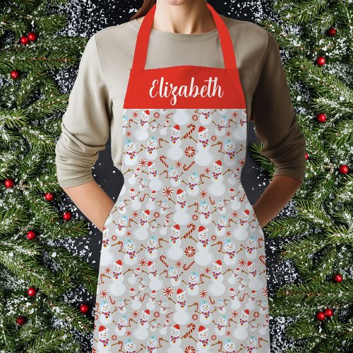 Snowman Christmas Peppermint Candy Cane Candies Apron