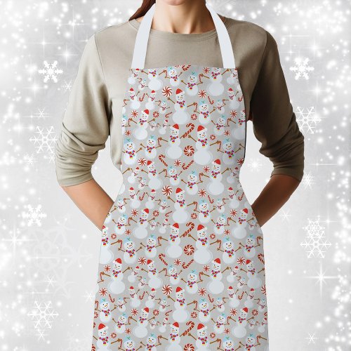 Snowman Christmas Peppermint Candy Cane Candies Apron