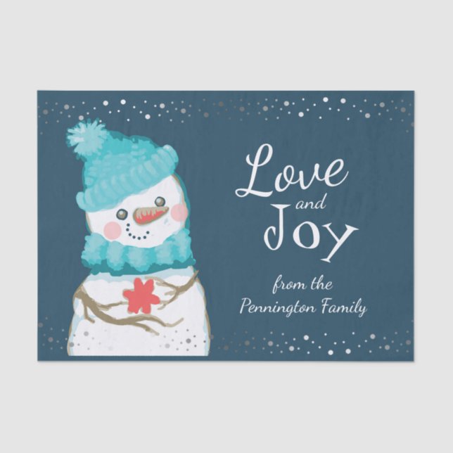 Snowman Christmas Personalized Family Name Tissue Paper (Front)