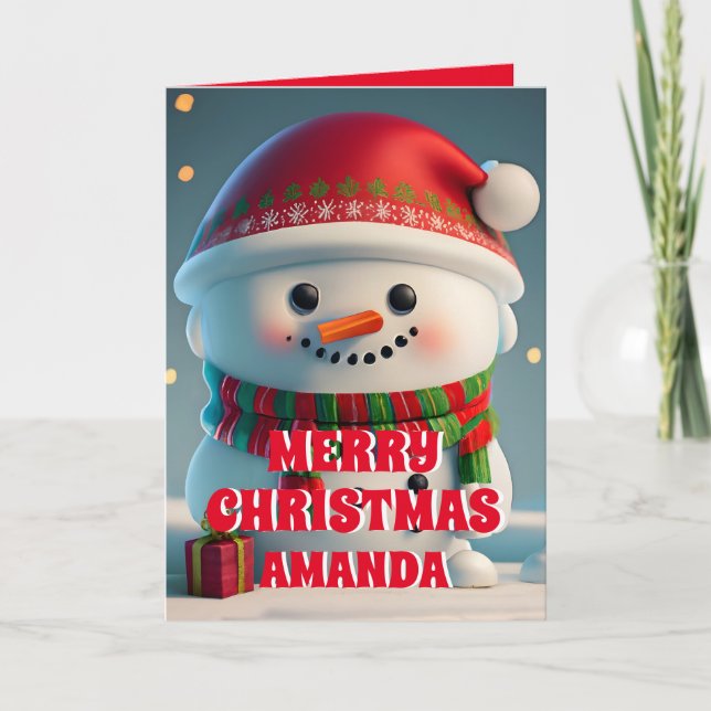 Snowman Christmas Personalized Kids Holiday Card (Front)