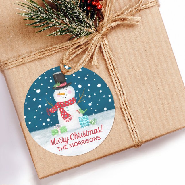 Snowman Christmas Personalized Sticker (A cute Christmas snowman sticker for decorating your holiday gift  packages)