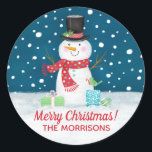 Snowman Christmas Personalized Sticker<br><div class="desc">Fun navy blue,  red and white snowman sticker. A fun finishing touch for your Christmas cards or gifts. Personalize it for Christmas! Designed for you by Blackberry Boulevard.</div>