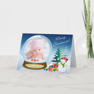 Snowman Christmas PHOTO Snow Globe Card
