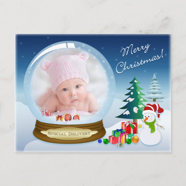 Snowman Christmas PHOTO Snow Globe Post Card (Front)