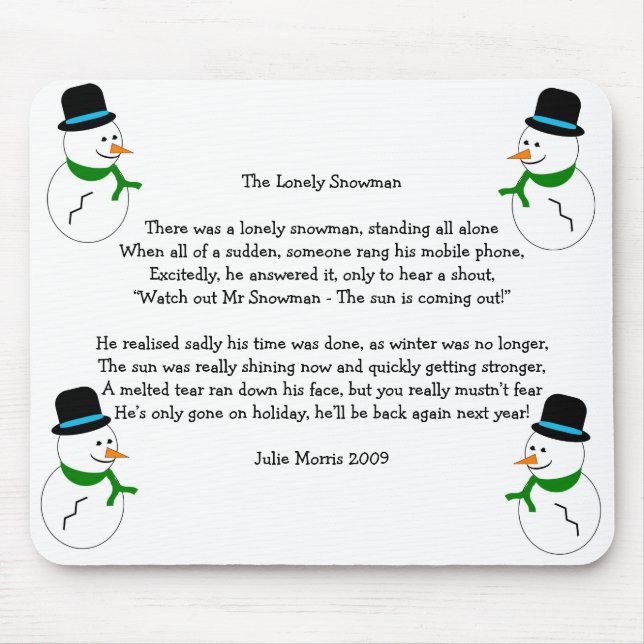Snowman Christmas Poem Mouse Pad (Front)