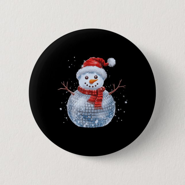 Snowman Christmas Retro Santa Hat Disco Ball Match Button (Front)