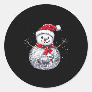 Snowman Christmas Retro Santa Hat Disco Ball Match Classic Round Sticker
