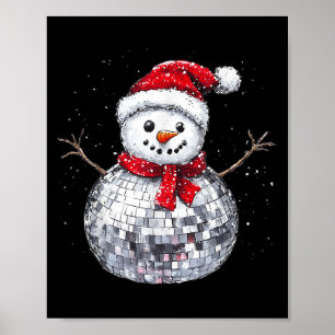 Snowman Christmas Retro Santa Hat Disco Ball Match Poster
