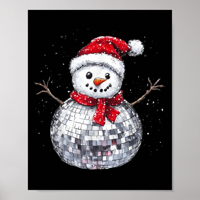 Snowman Christmas Retro Santa Hat Disco Ball Match Poster (Front)