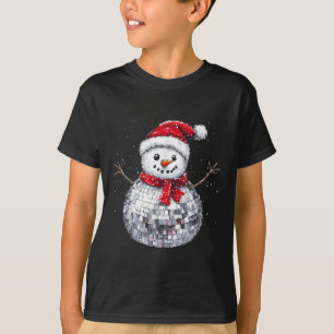 Snowman Christmas Retro Santa Hat Disco Ball Match T-Shirt