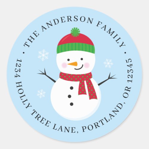 Snowman Christmas Return Address Label Round