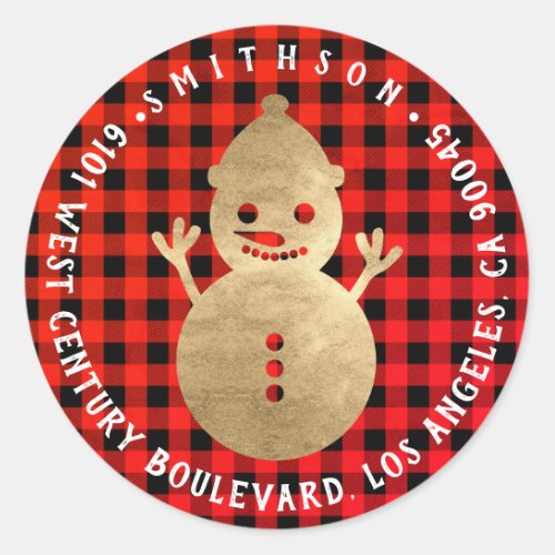 Snowman Christmas Return RSVP Buffalo Plaid Warm Classic Round Sticker