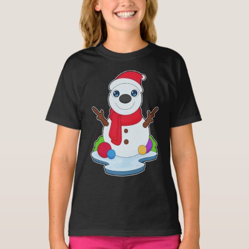 Snowman Christmas Santa hat T_Shirt