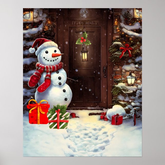 Snowman Christmas Scene Poster (Front)
