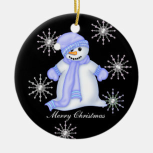 Snowman Christmas Snowflakes Ceramic Ornament