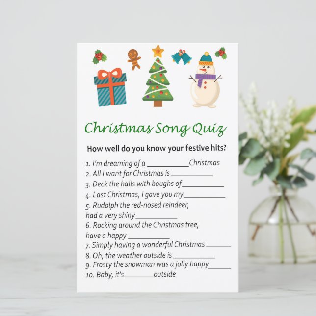 Snowman christmas song quiz game (Standing Front)